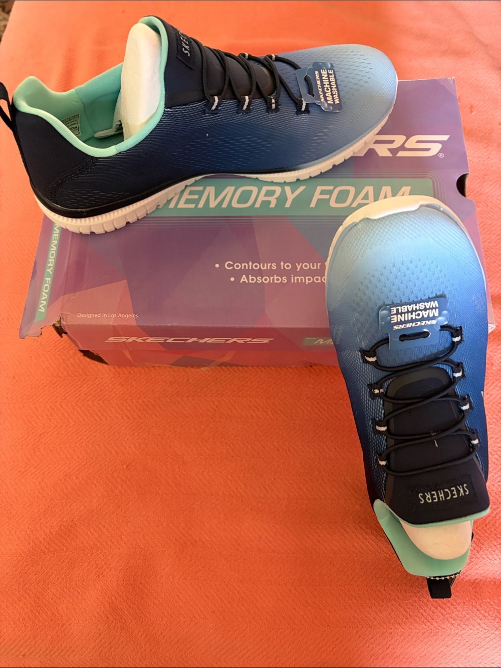 Skechers Women's Blue Gradient Athletic Sneakers with Mint Lining